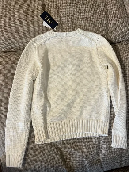 Polo by Ralph Lauren Cream Crewneck Sweater with Red & Blue Flag - Picture 4 of 6